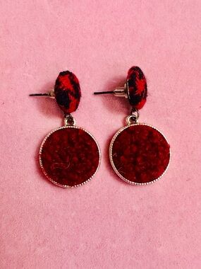 Red Textured Drop Earrings